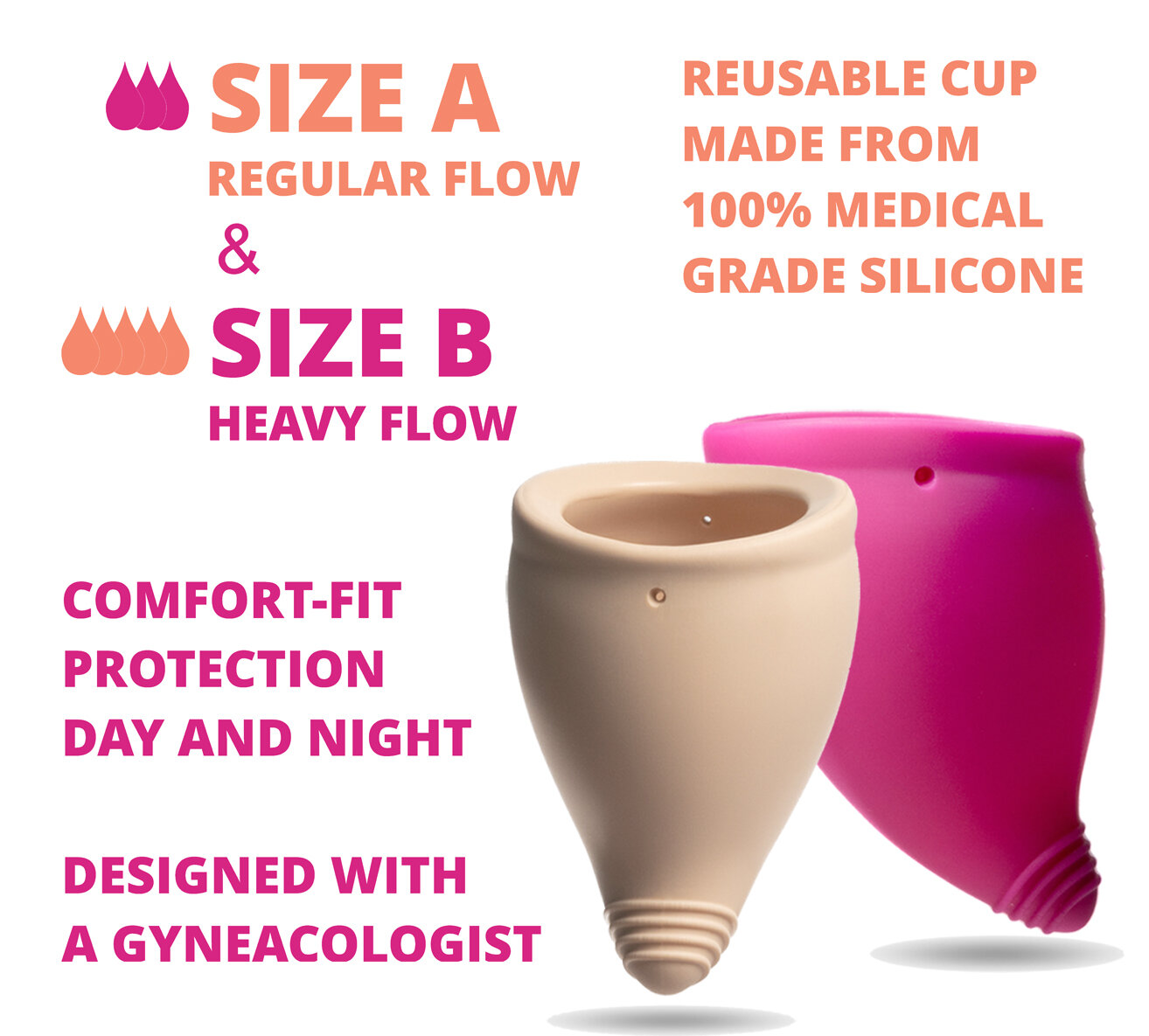 Комплект менструальных чаш, размер А и В - 20 и 30 мл