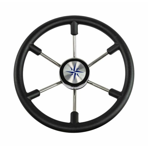 фото Рулевое колесо leader plast черный обод серебряные спицы д. 360 мм volanti luisi