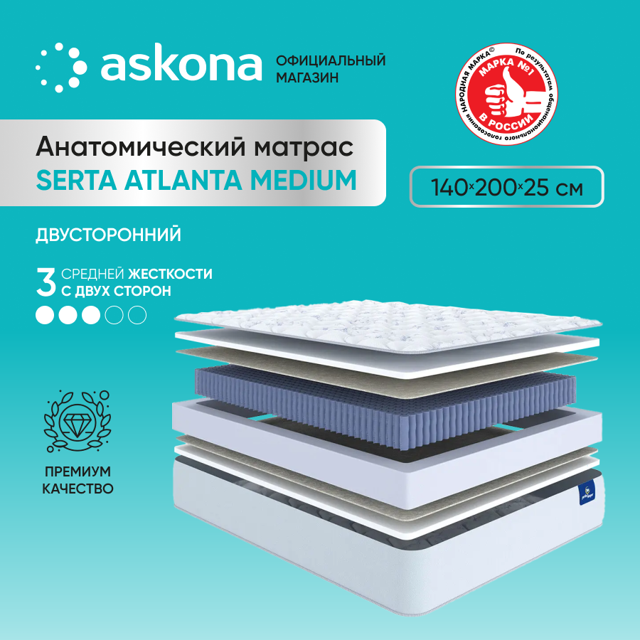 Матрас анатомический Askona (Аскона) Serta Atlanta Medium 140x200