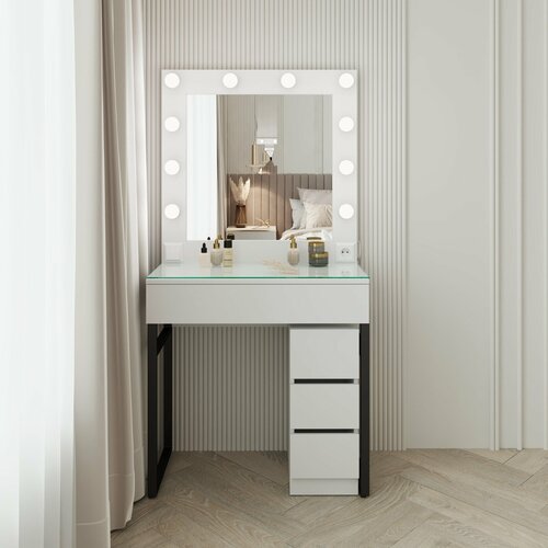 Туалетный столик Лофт 80х40х160 с пеналом 25х38х62, 4 ящиками, зеркалом и подсветкой