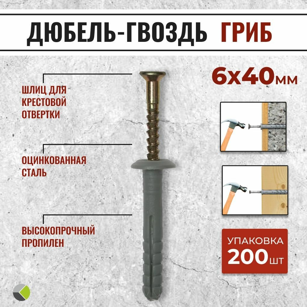 фото Дюбель-гвоздь 6х40 грибок