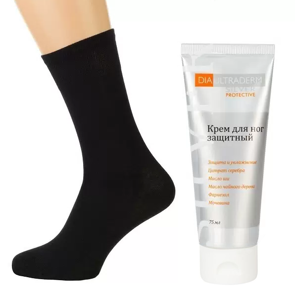 Носки с серебром для диабетиков + крем для ног Диаультрадерм Сильвер (удаление огрубевшей кожи, трещин, мозолей) (размер 43-44)