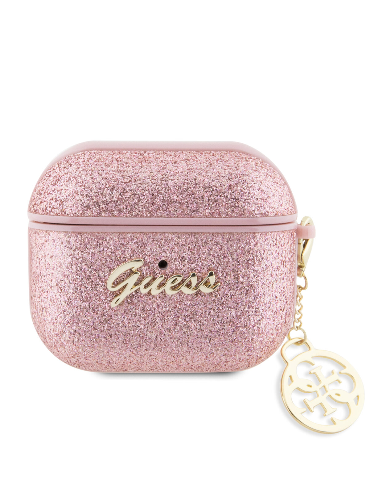 Guess для Airpods 3 чехол Glitter flakes Metal logo with Charm Pink