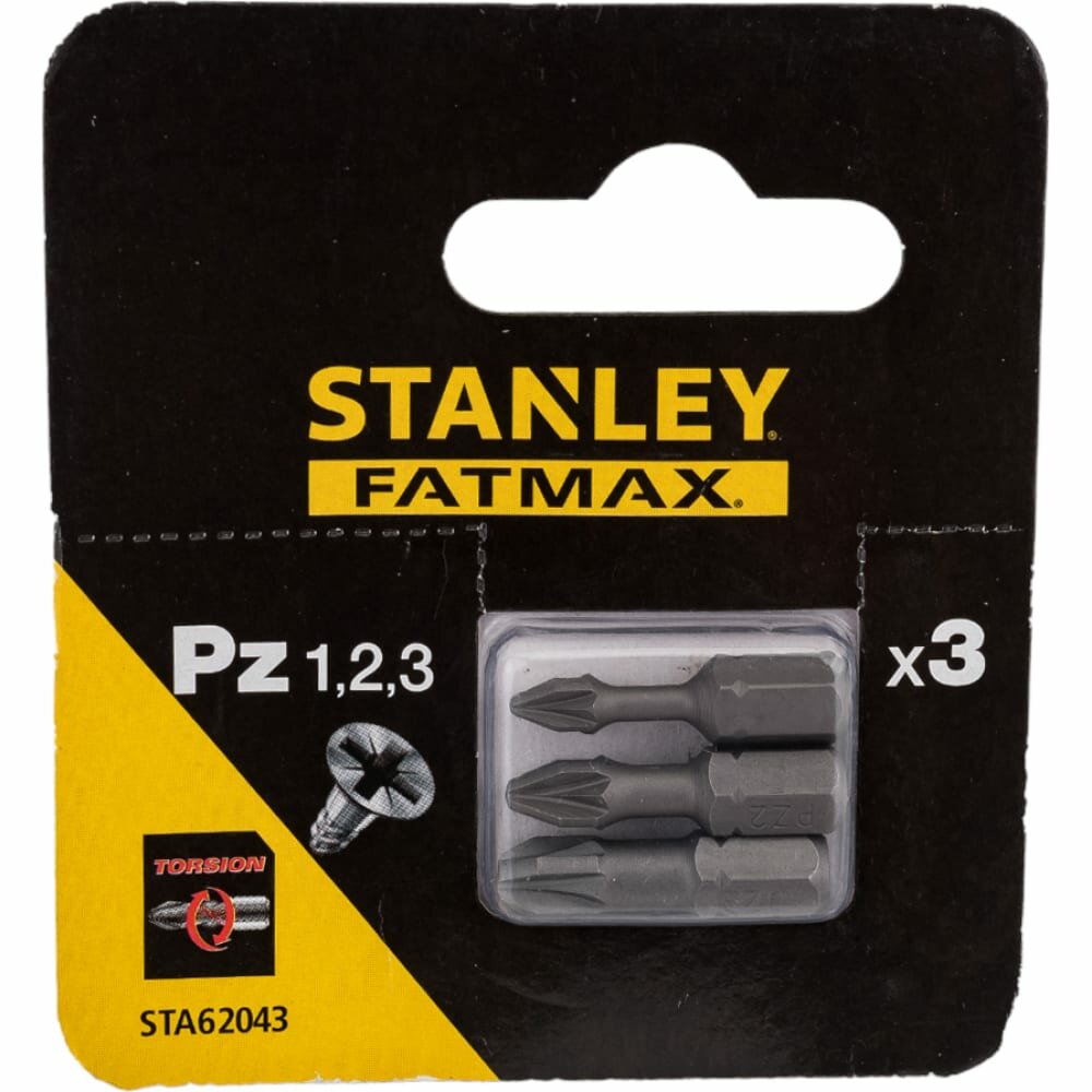 Stanley биты FATMAX TORSION PZ1,2,3x25ММ 3 ШТ STA62043-XJ