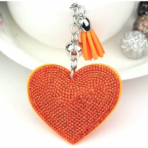 брелок брелок для для ключей кожаный сердце красное гладкая фактура красный Брелок, гладкая фактура, оранжевый