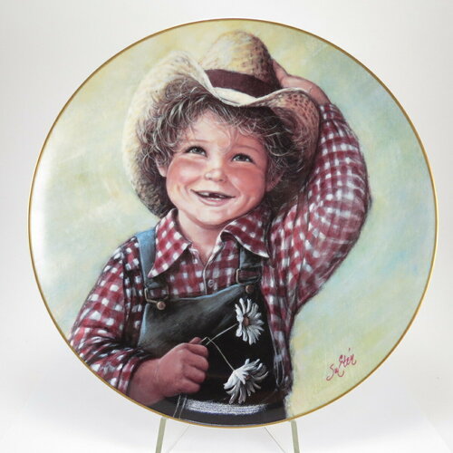 Декоративная тарелка "Ковбой Джейк". Фарфор, деколь, золочение. США, Crown Parlan, Су Этер, 1983