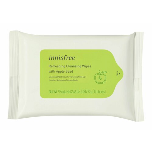 Освежающие очищающие салфетки с экстрактом семян яблок Innisfree Refreshing Cleansing Wipes with Apple Seed средства для умывания лэтуаль влажные очищающие салфетки с экстрактом бамбука