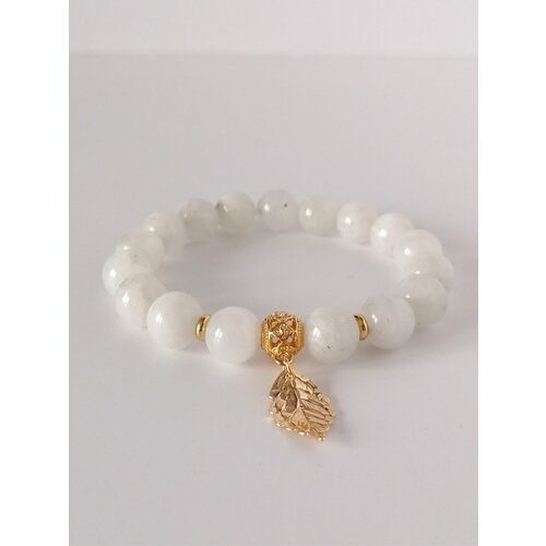 Браслет, лунный камень, 1 шт., размер 18 см, размер one size, диаметр 9 см, белый