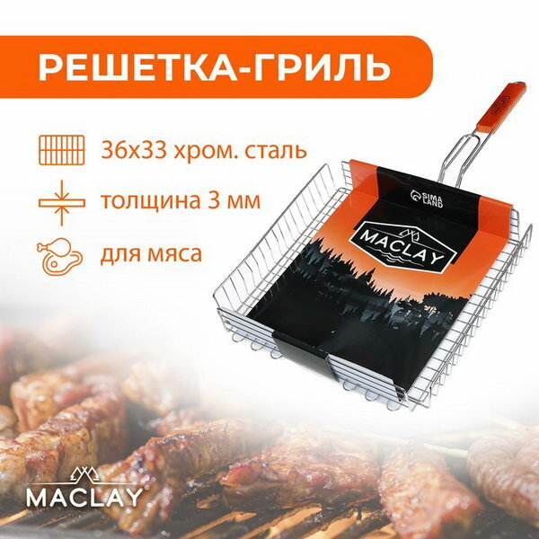 Решётка гриль для мяса Premium, хромированная сталь, 68x36 см, рабочая поверхность 36x33 см