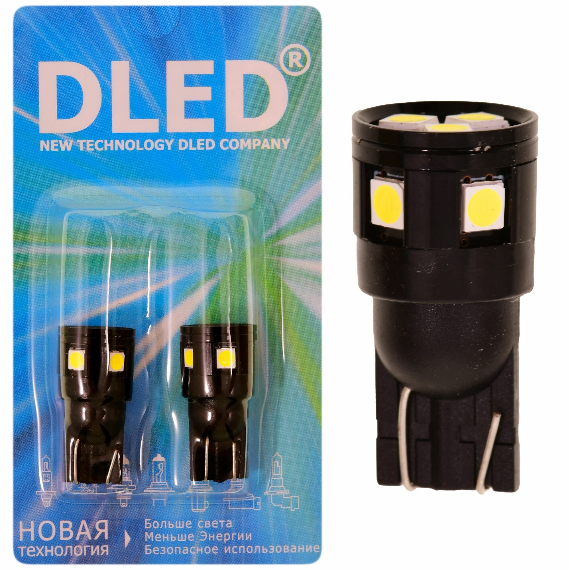 Светодиодная автомобильная лампа T10 - W5W - 8 SMD 3030 Бренд DLED (2шт.) В передние и задние габариты, подсветка номера, подсветка салона.