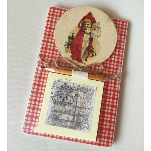 Магнит на холодильник деревянный ручная работа с блоком для записей Винтаж арт.004251