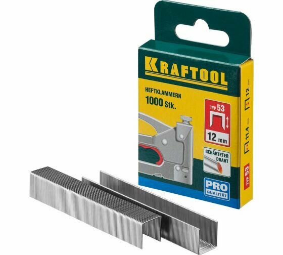 Скобы "EXPERT" из закаленной проволоки Kraftool, тип 53 красные, 12 мм, 1000 шт 31670-12