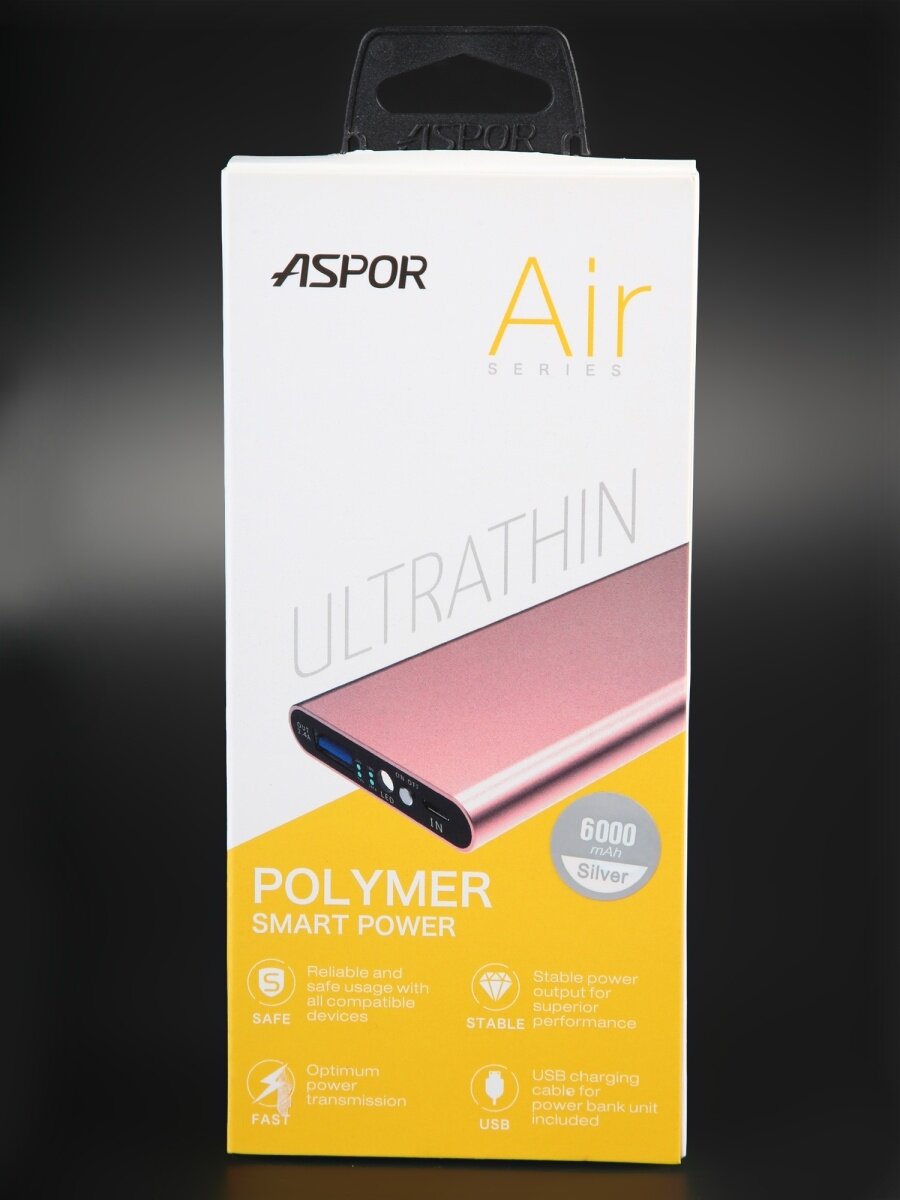 Портативный внешний аккумулятор Power Bank 6000 mAh, серебристый