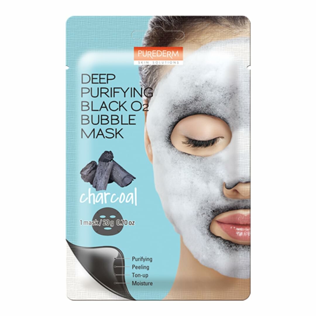 Purederm Тканевая кислородная маска Deep Purifying Black Q2 Bubble Charcoal, 20 г