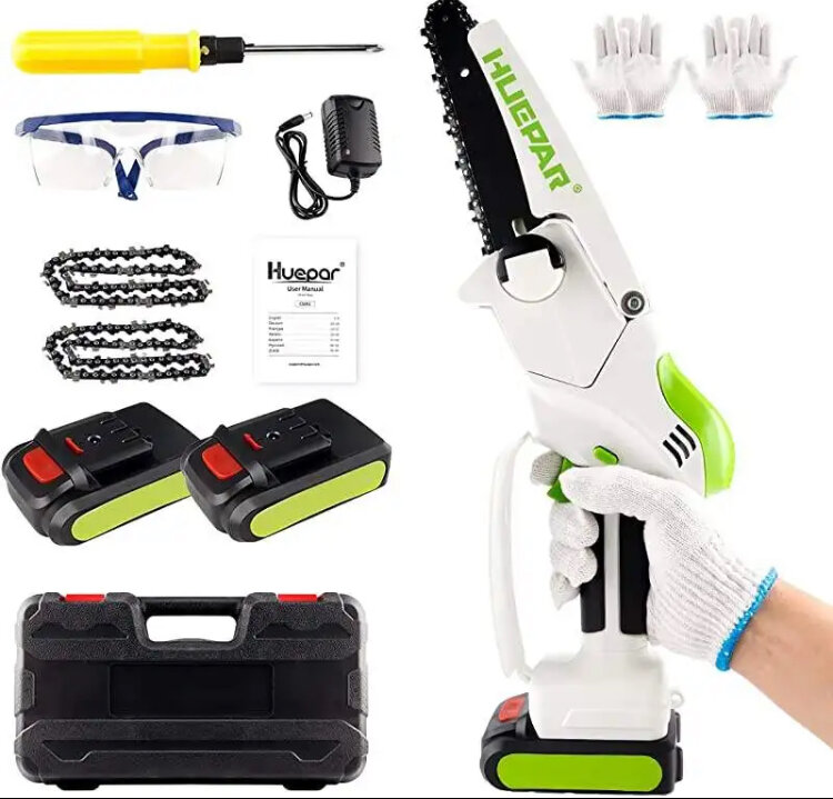 фото Пила аккумуляторная цепная HUEPAR CS061 , 6 дюймов 4 цепи , 2 АКБ 21V 1500 mAh