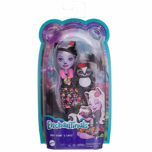 Кукла Mattel Enchantimals Сэйдж Скунси с питомцем Кейпер DVH87/Скунс