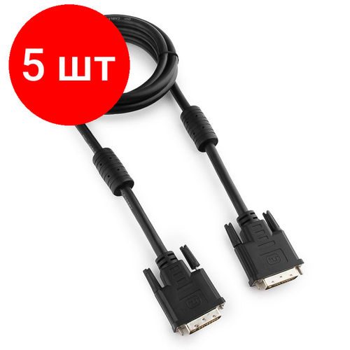 Комплект 5 штук, Кабель DVI-D - DVI-D, 25М/25М, 1.8 м, фер, экр, Cablexpert, CC-DVI2-BK-6 кабель cablexpert dvi d dvi d cc dvi2 bk 10m 10 м белый