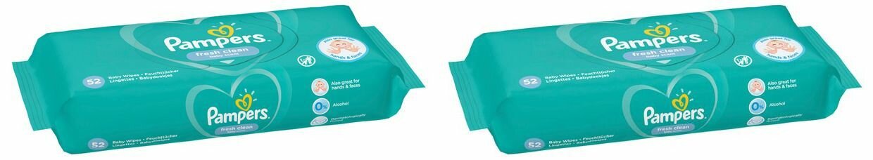 Pampers Fresh Clean Влажные салфетки для новорожденных , 52 шт 2 уп