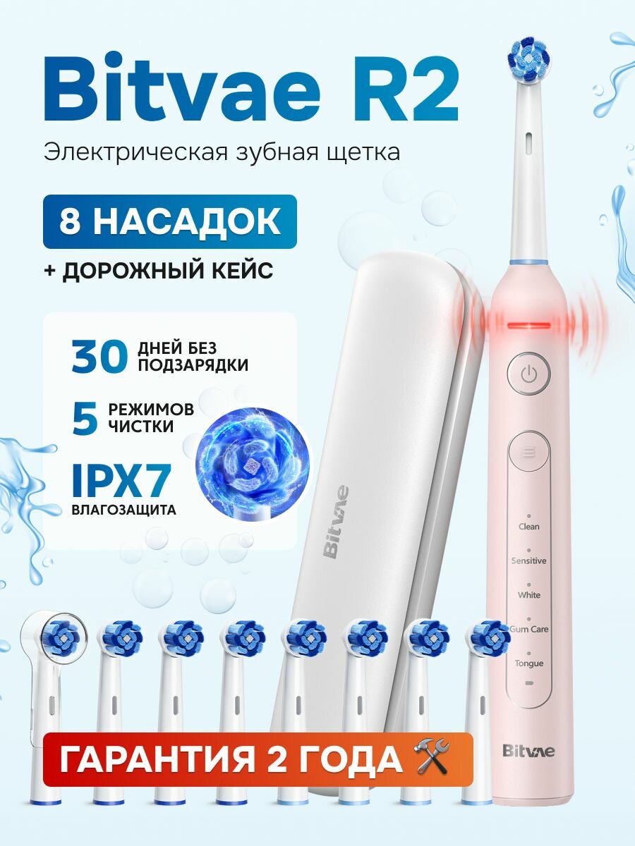 Зубная щётка электрическая Bitvae R2 Rotary E- Toothbrush, розовая .