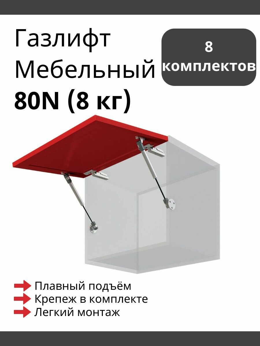 Газлифт мебельный 80N c открытием вверх Boyard GL102GR/80/3 8 шт