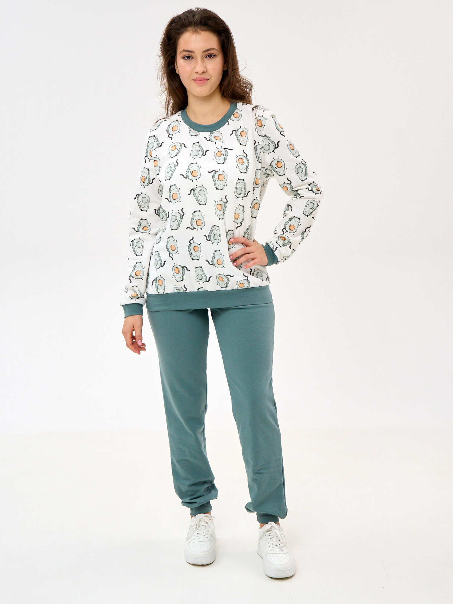 Пижама Монотекс, размер 46, белый, зеленый - фотография № 1