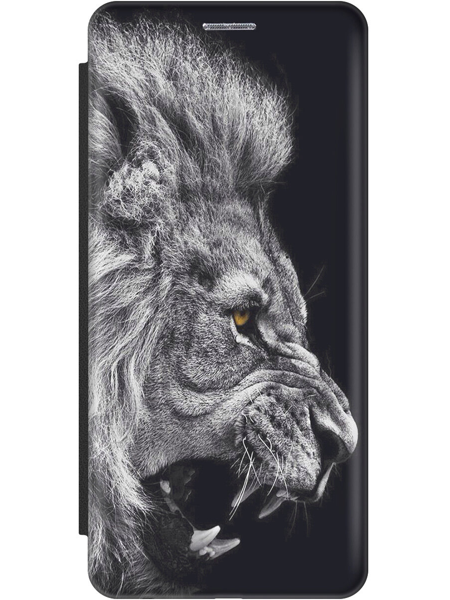 Чехол-книжка на Xiaomi Redmi Go, Сяоми Редми Го с 3D принтом "Морда льва" черный
