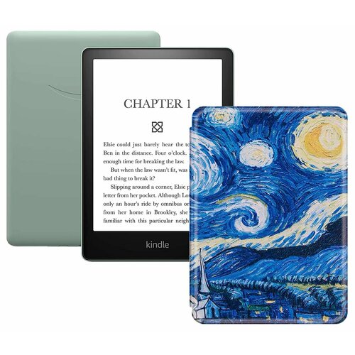 Электронная книга Amazon Kindle PaperWhite 2021 16Gb Ad-Supported Agave Green с обложкой ReaderONE PaperWhite 2021 Van Gogh