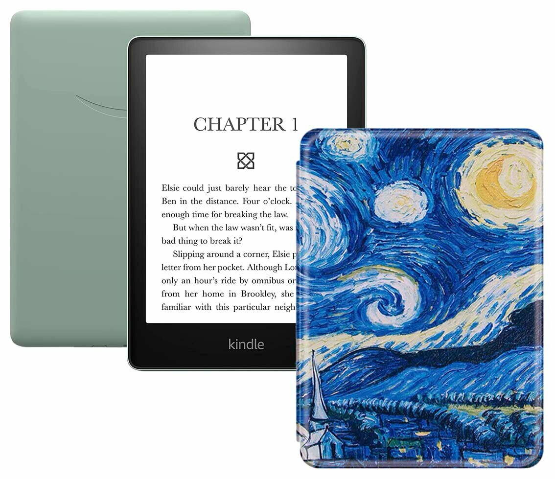 Электронная книга Amazon Kindle PaperWhite 2021 16Gb Ad-Supported Agave Green с обложкой ReaderONE PaperWhite 2021 Van Gogh