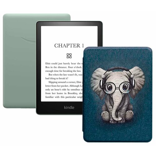 Электронная книга Amazon Kindle PaperWhite 2021 16Gb Ad-Supported Agave Green с обложкой ReaderONE PaperWhite 2021 Elephant