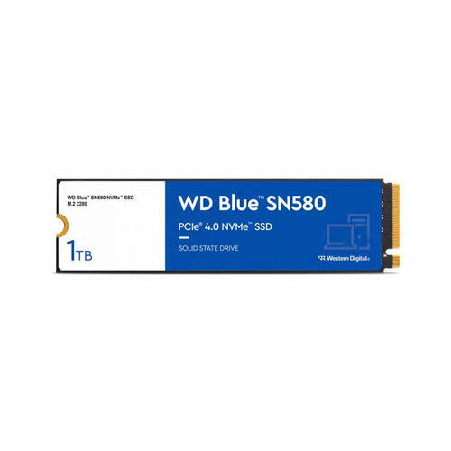 SSD накопитель WD Blue SN580 WDS100T3B0E 1ТБ, M.2 2280, PCIe 4.0 x4, NVMe, M.2 накопитель ssd wd blue sn580 wds200t3b0e