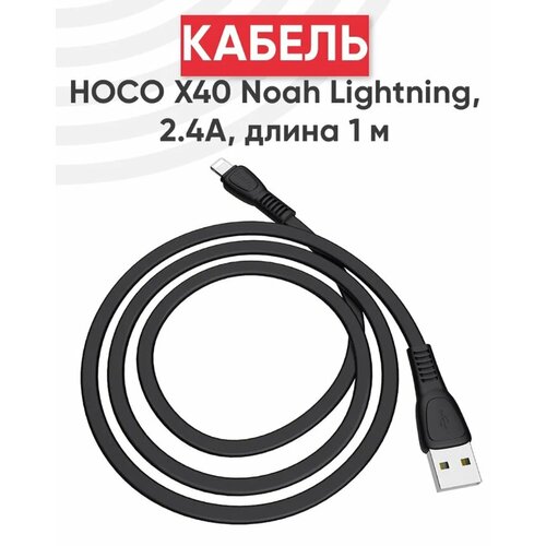 Кабель USB Hoco X40 Noah для Lightning, 2.4А, длина 1 метр, черный cable кабель usb hoco x40 noah для lightning 2 4а длина 1 0м черный