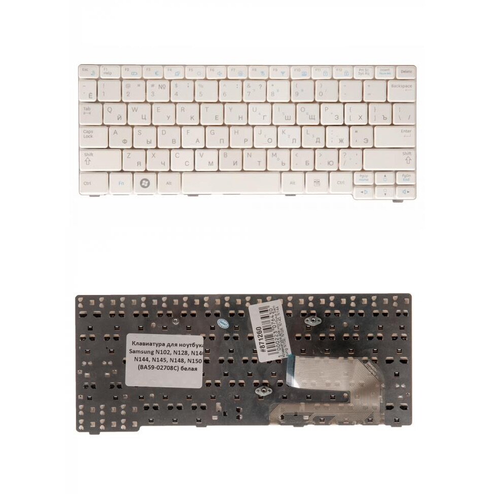 Keyboard / Клавиатура для ноутбука Samsung N102 N128 N140 N144 N145 N148 N150 (BA59-02708C) белая