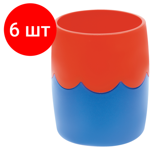 Комплект 6 шт, Подставка-стакан СТАММ, пластиковая, двухцветная сине-красная