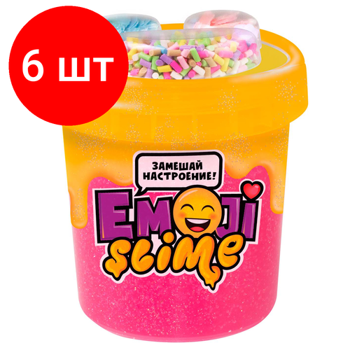 Комплект 6 шт, Слайм Slime Emoji. Розовый, 120г