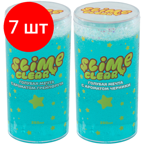 Комплект 7 шт, Слайм Slime Clear-slime. Голубая мечта, голубой, с наполн. звездочки, аромат ассорти, 250г