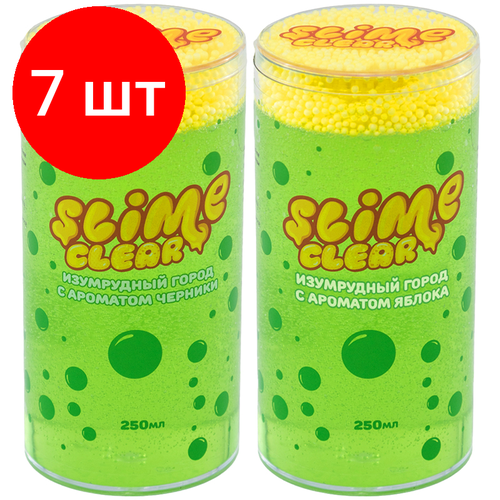 Комплект 7 шт, Слайм Slime Clear-slime. Изумрудный город, зеленый, с пенопласт. шариками, аромат ассорти, 250г слайм slime clear slime изумрудный город зеленый с пенопласт шариками аромат ассорти 250г