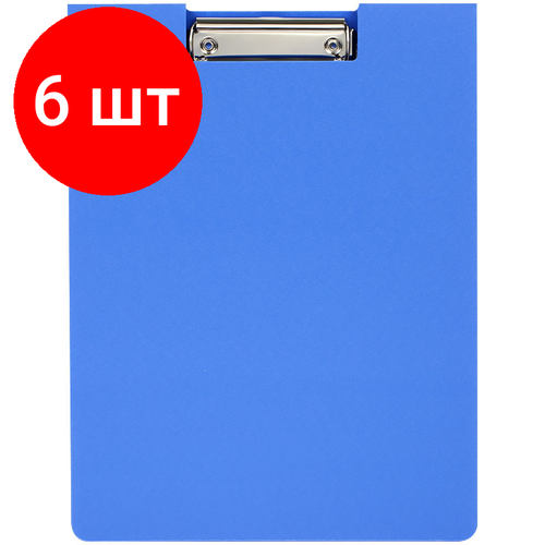 Комплект 6 шт, Папка-планшет с зажимом OfficeSpace А4, 1800мкм, пластик (полифом), синий папка планшет с крышкой officespace а4 до 50 листов картон пвх с зажимом синий ппсз 68977
