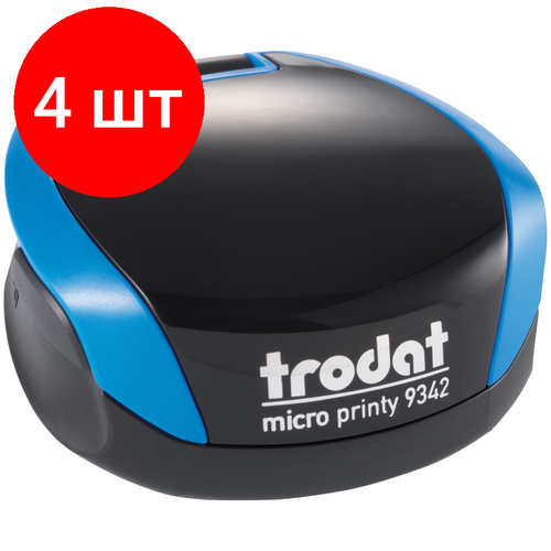 Комплект 4 шт, Оснастка для печати карманная Trodat Micro Printy, Ø42мм, пластмассовая, синяя (163187) оснастка для печати trodat ø42мм пластмассовая с крышкой 66584
