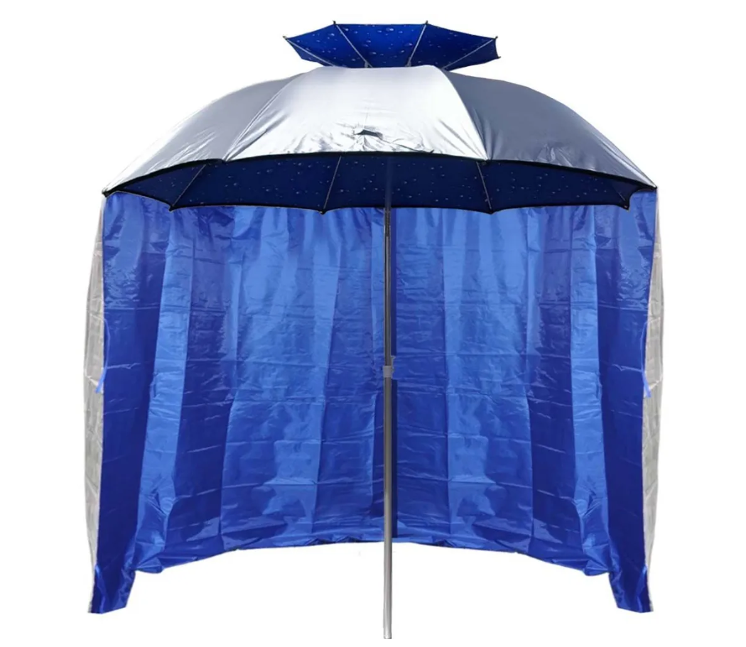 Пляжный зонт со съемной шторкой 2,2 м, сине-серебристый, карповый зонт - фотография № 3