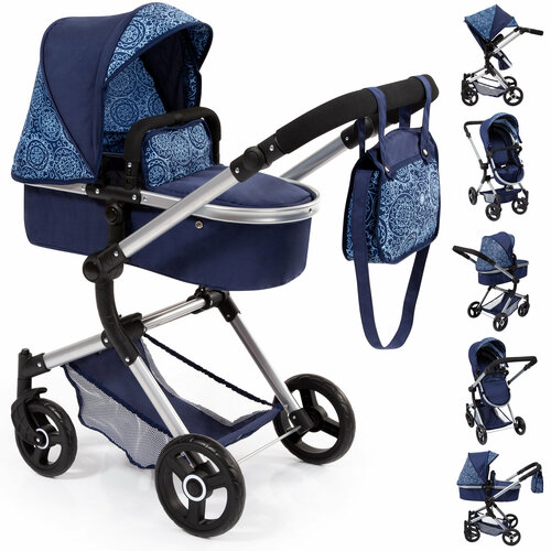 Детская коляска для кукол Combi Dolls Pram Neo Vario синяя с сердечками детская коляска для кукол bayer pram neo vario 18467aa