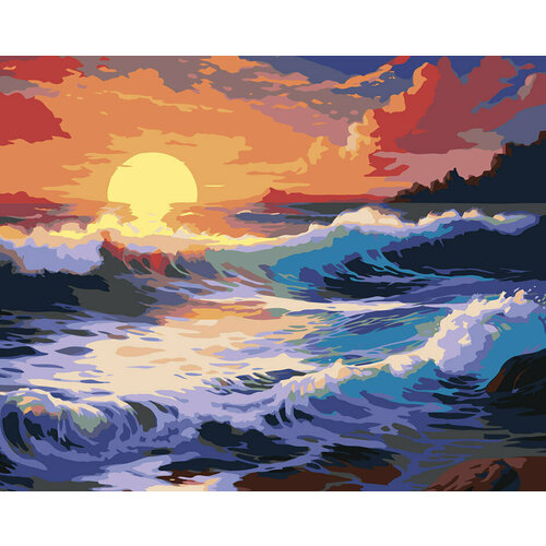 картина по номерам природа пейзаж с берегом моря на закате Картина по номерам Природа Морской пейзаж с волнами, закат