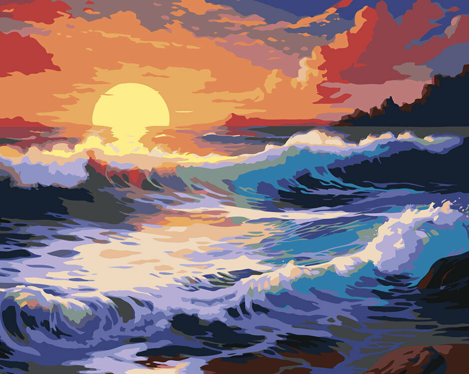 Картина по номерам Природа Морской пейзаж с волнами, закат