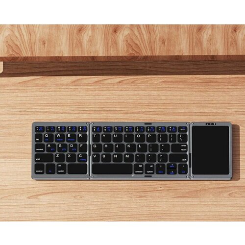 Беспроводная раскладная клавиатура Recci Triple Folding Touch Magnetic Suction Fit, 140 mAh, Серый+Черный