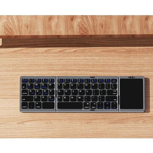 Беспроводная раскладная клавиатура Recci Triple Folding Touch Magnetic Suction Fit, 140 mAh, Серый+Черный черный, серый, черный