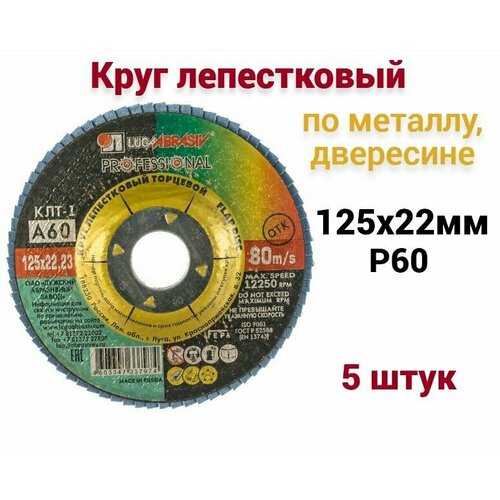 Круг лепестковый по металлу/древесине Луга 125х22 мм P60 5 штук