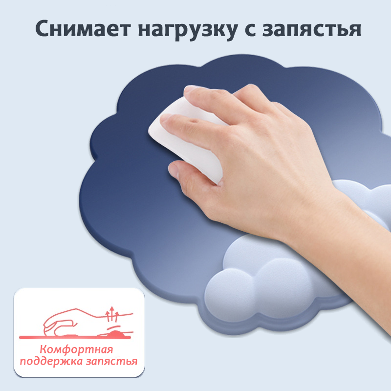 Набор коврик компьютерный для мыши "Облако" с эффектом памяти, водонепроницаемый, подставка под запястье — фото 3