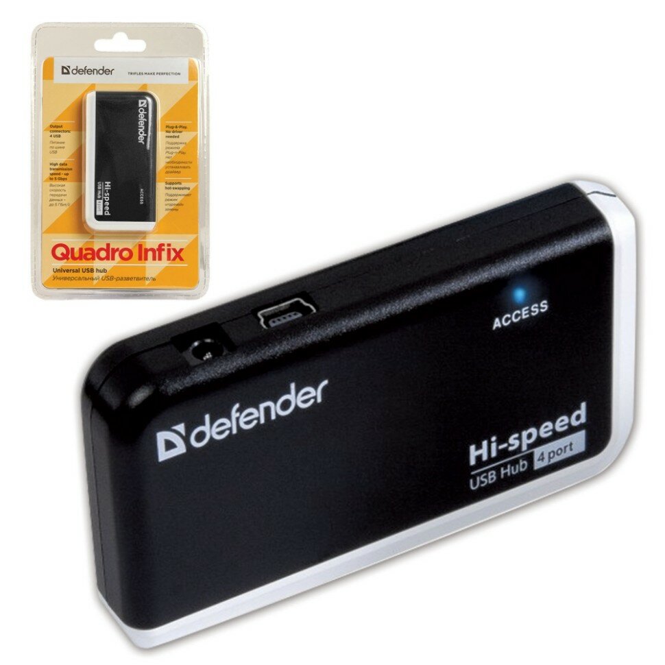 USB-концентратор Defender Quadro Infix (83504) разъемов: 4