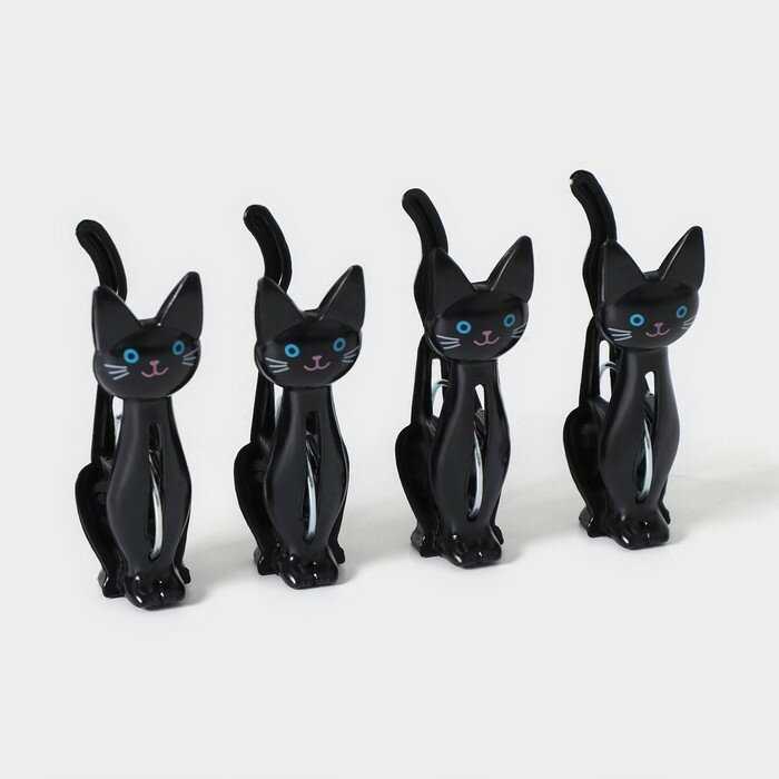 Набор прищепок «Коты» 4 шт 7×2×4 см цвет чёрный