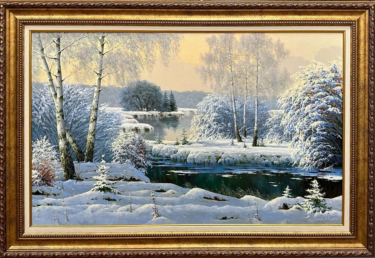 Картина маслом, зимний пейзаж "Касьянов день. Метель ушла"