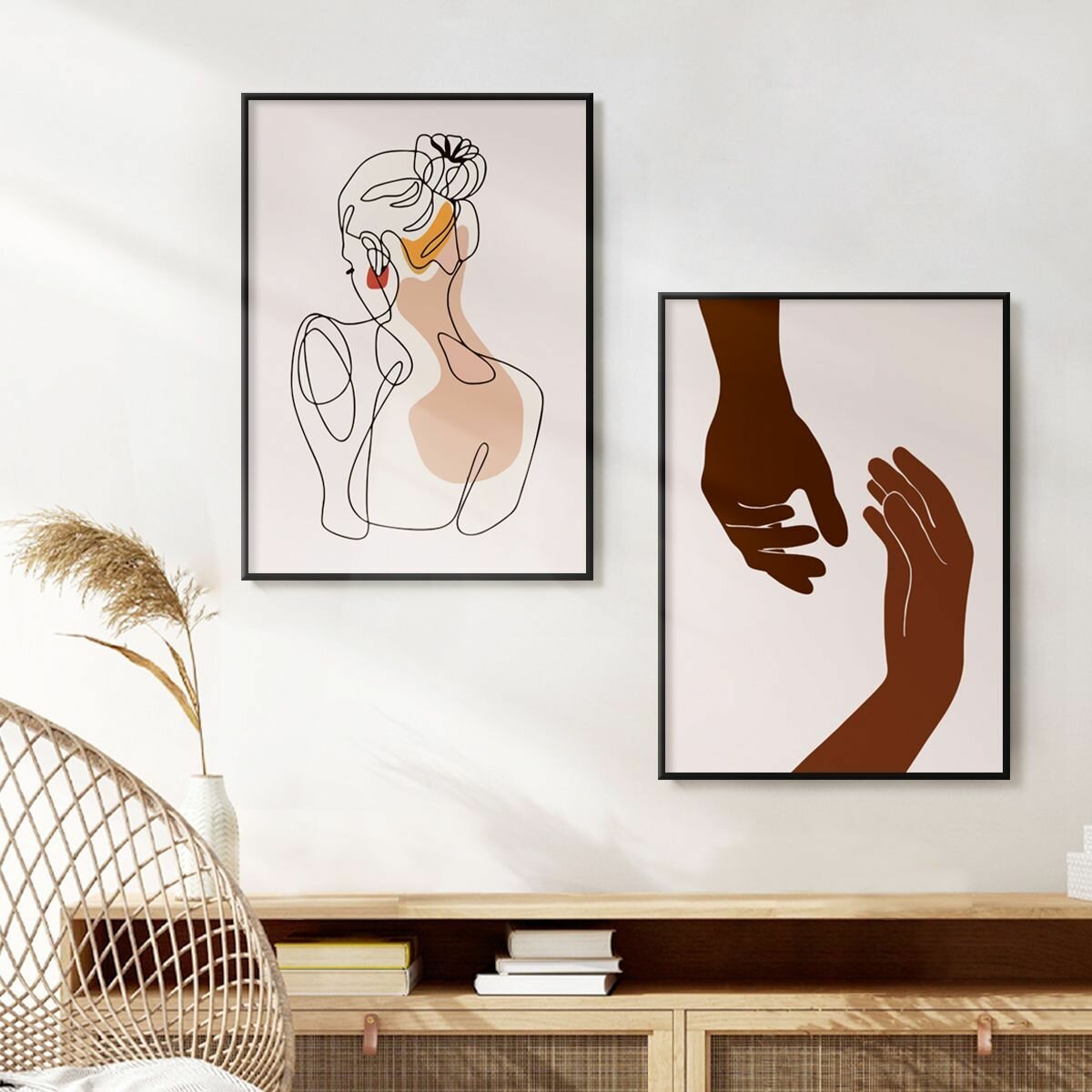 Постер 2 шт 30х40 без рамки "Силуэт девушки и руки эстетика" набор картин для интерьера
